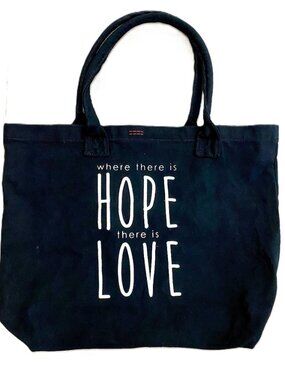 Philosophy + Peace Love World Black Canvas Tote Bag "Where There Is Hope"